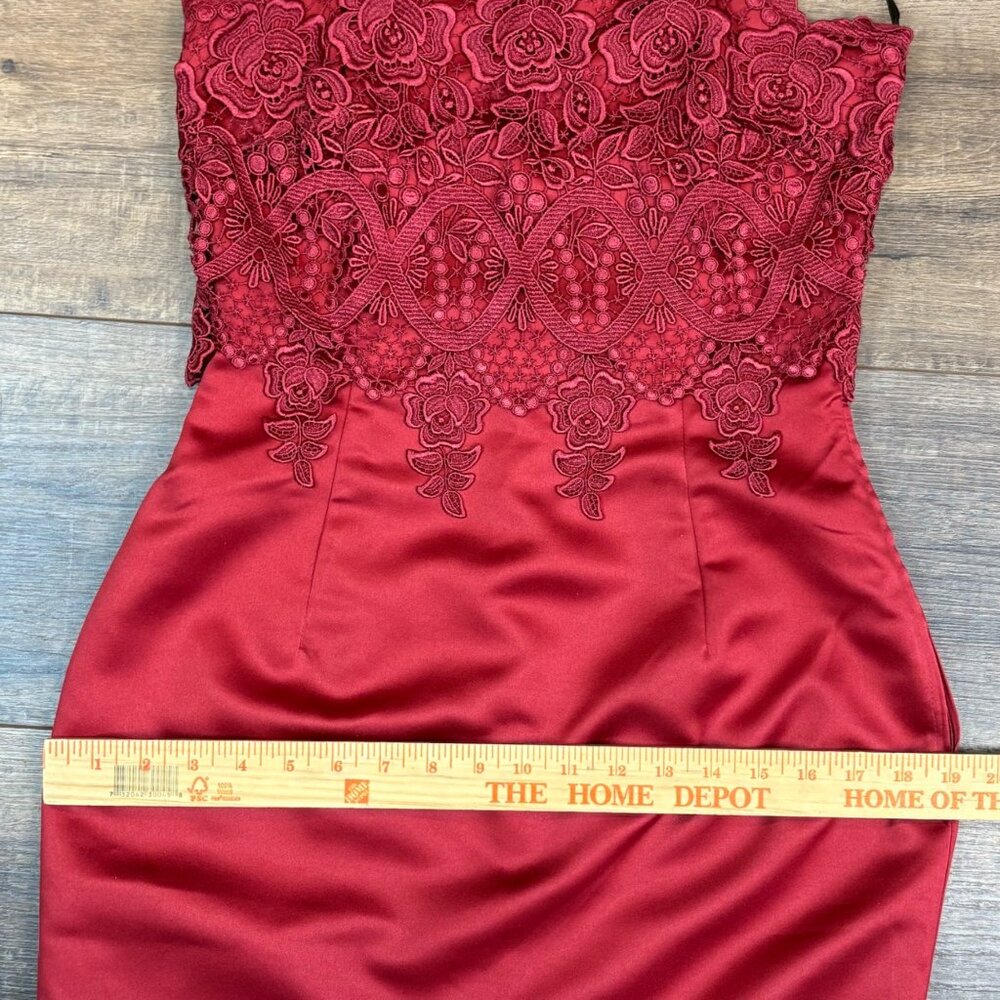 Jessica McClintock‎ Red Strapless Gown & Shawl Lace Satin Size 8 Glam Formal - Picture 13 of 16